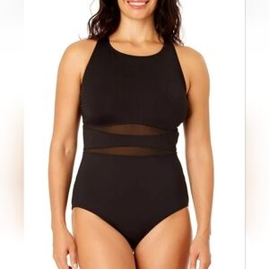 Lands End Women Full Bottom Coverage Swimsuit Removable Cups Halter Medium